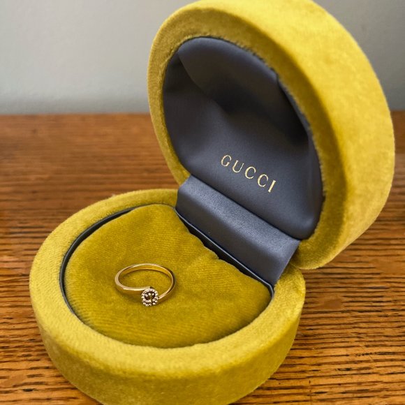 GUCCI Yellow Gold Interlocking G Diamond Ring US size 6.5 (NWOT) - Picture 1 of 5